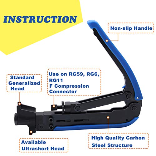 Delgada Coaxial Cable Crimper Kit Coax Compression Tool RG6 RG59 RG11 Cable Crimping Tool Connector Kit with 20PCS F Compression Connectors DL-YGB