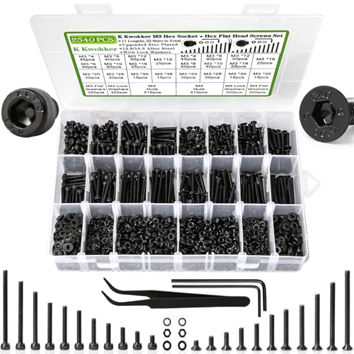 M2 M3 M4 Hex Socket Screw Set + M3 Screw Kit (Socket+Flat)