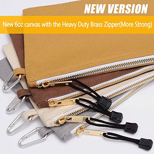 8 Pack Utility Canvas Zipper Tool Bag - Heavy Duty Tools Pouch with Carabiner, Multi-Purpose Storage Organizer Clip on Tote Bags Olive, Orange, Blue, Yellow, White, Gray, Tan, Brown