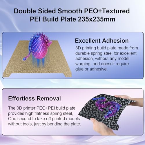IdeaFormer Carbon PEO+Textured PEI Coating Double-Side Build Plate 235x235mm for Creality K1/K1C/Ender 5 S1/Ender 3 S1 Pro/Ender 3 S1/Ender 3 V3 SE/KE Spring Steel Plate