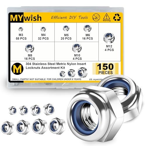 Mywish 200Pcs #10-32 Rivet Nuts & 150 Pcs Lock Nuts M3 M4 M5, M6 M8 M10 M12, Metric Nut Assortment Kit, Yellow-Zinc Carbon Steel Flat Head Knurled Body RIV Nuts, Metric Nut Assortment Kit