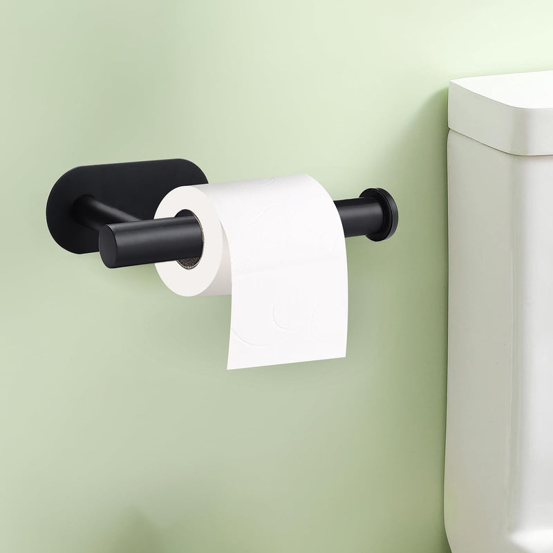 Joy Design 3 Pack Adhesive Toilet Roll Holder Stand - Matte Black SUS304 Stainless Steel, Rustproof Toilet Paper Holder No Drilling Tissue Holder for Kitchen Bathroom Wall Mount Bathroom Tissue Holder