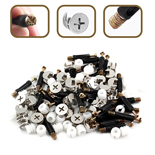 50 Set Cam Fittings with Dowel 3-in-1 Furniture Connecting Kit Cam Lock Fittings & Nuts & Screws for Wardrobe & Cabinet (Pack of 2) One Size (Pack of 2)