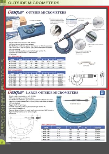Dasqua 4112-5115 2-3" .001" Outside Micrometer 2-3" 0.001" Micrometers