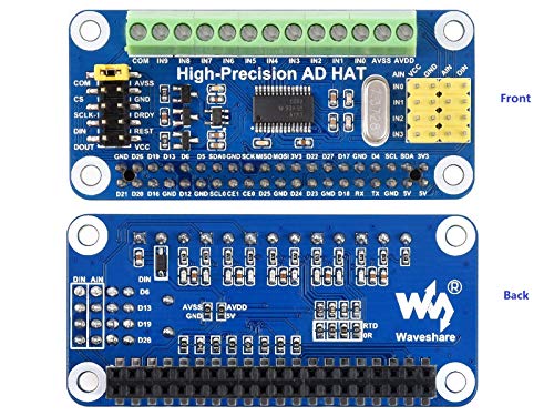 High-Precision AD HAT Compatible with Raspberry Pi 4B/3B+/3B/2B/Zero/W/Zero WH, Jetson Nano Expansion Board with ADS1263 10-CH 32-bit High Precision ADC 24-bit Auxiliary ADC High-Precision AD HAT for Raspberry Pi