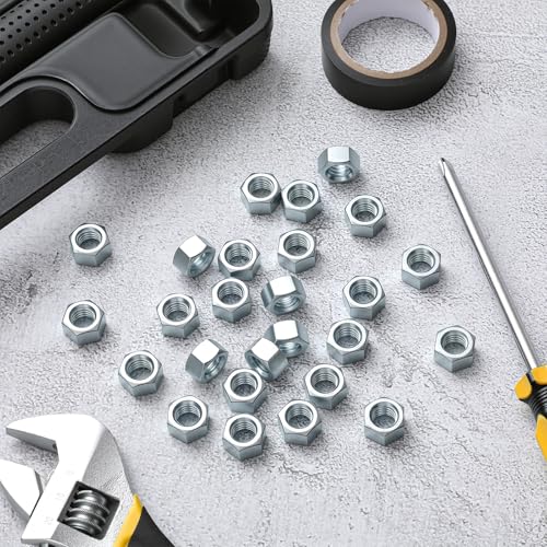 Yaocom 200 Pack 3/8''-24 Zinc Hex Nuts, Electro Galvanized Bright Silver
