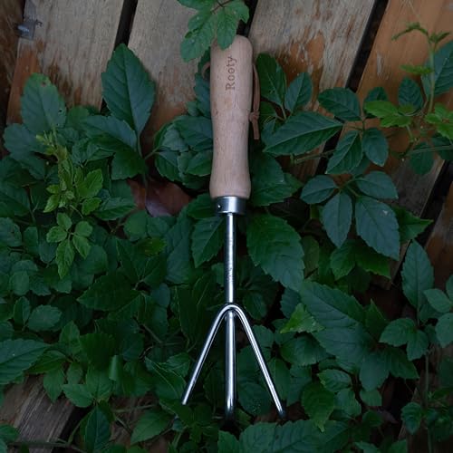 Rooty Gardening Tool Set 3 Pieces Stainless Steel Heavy Duty Gardening Kit Includes 2 Sizes of Hand Trowels and Cultivator Easy for Garden Cultivating Soil Lossening Transplanting Digging Garden Tool Set 3
