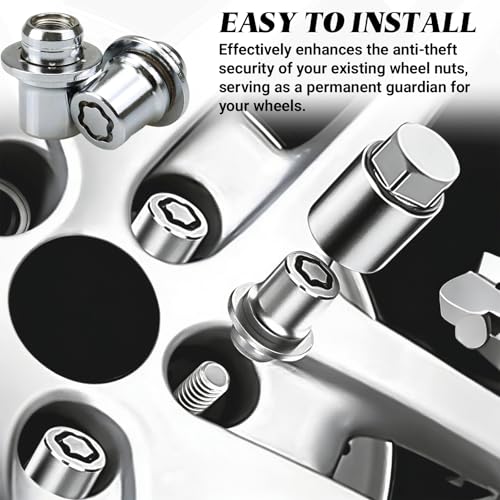 4PCS Wheel Lock Lug Nut Set, M12 x 1.5 Anti Theft Locking Nuts with Wheel Lock Key, Chrome Plated Security Lug Nuts Compatible with Toyota Camry Lexus 00276-00900