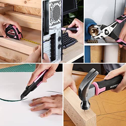 WORKPRO Pink Tool Set, 3.7V Electric Screwdriver Kit with Toolbox