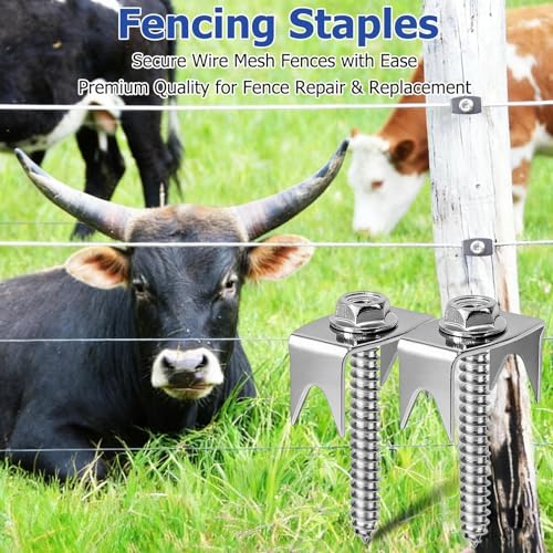 100Pcs 304 Stainless Steel Fence Staples for Wire Fencing, Reusable Fence Fasteners for Wire Mesh & Woven Fencing, Easy Install with Power Drill 100 pcs