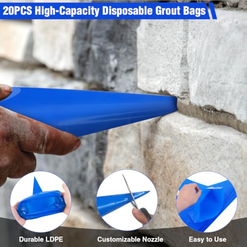 7-Size Brick Jointing Tools & 20 Pcs Masonry Mortar Grout Bags Kit