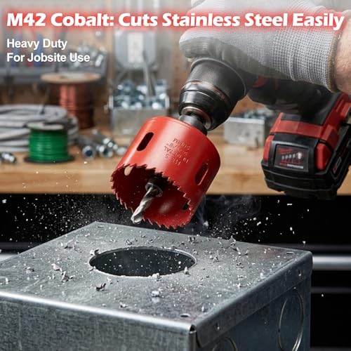 M42 Hole Saw Kit,12Pcs 8% Cobalt Bi-Metal Hole Saw Set with with 7/8"-1-1/2"(22-38mm)–Deep Cut 2" Depth HSS Hole Cutter for Wood, Plastic, Drywall, Metal Sheet & Hardened Stainless Steel 12PCS-7/8"-1-1/2" 1