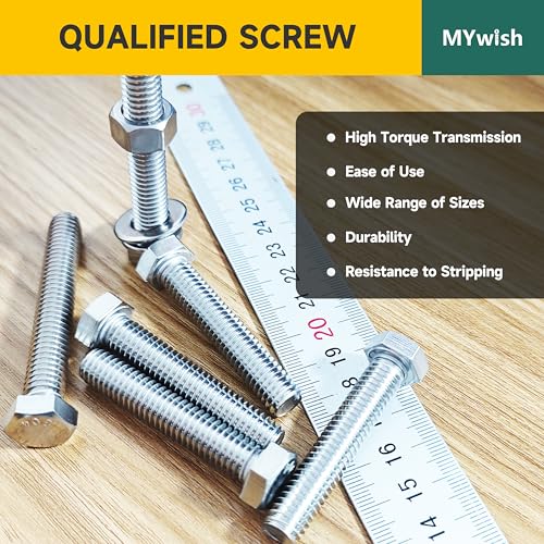 Mywish 90Pcs 3/8 Hex Head Nuts and Bolts Assortment Kit & 200PCS 1/4-20 Bolt Nuts and Bolts Assortment Kit, 304 Stainless Steel Assorted Nuts and Bolts Kit with Hex Nuts and Washers