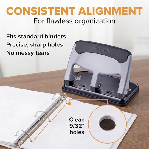 Bostitch EZ Squeeze Heavy Duty 3 Hole Punch, 40 Sheet Capacity, Slate