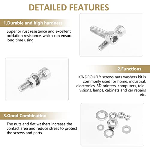 814 Pieces Socket Head Cap Screws Nuts Washers Kit, Kindroufly M3 M4 M5 M6 Screw Assortment Kit, Metric Screw Set, Bolts and Nuts, Machine Screws, 304 Stainless Steel, Fully Machine Thread M3/M4/M5/M6