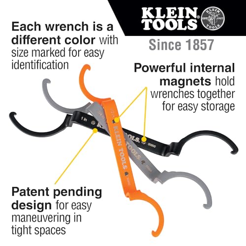 Klein Tools 55569 Stand-Up Zipper Bag Tool Pouch with Carabiners, Reinforced Gusseted Bottoms & 50900R Conduit Lockout Wrench Set, Tighten and Loosen Locknuts in Tight Spaces