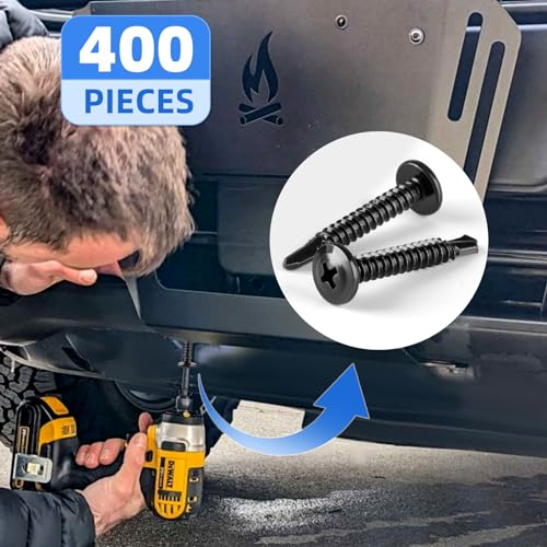 Besitu 400PCS Self Tapping Screws, 410 Stainless Steel Self Drilling #8#10 Black Oxide Sheet Metal Screw, Length 1/2" to 1-1/4'', Truss Head Wood Screws Assortment for Metal, Plastic and RV #8 #10