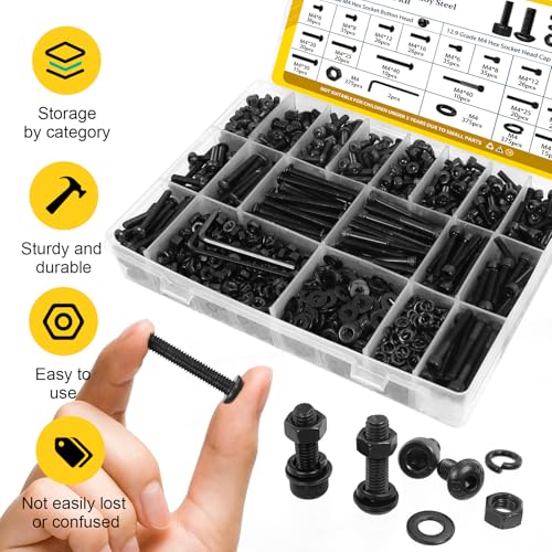 1500PCS M4 Hex Socket Button & Cap Head Bolts Assortment Kit and 1260Pcs M2 Hex Socket Head Bolts Assortment Kit with Nuts, Washers
