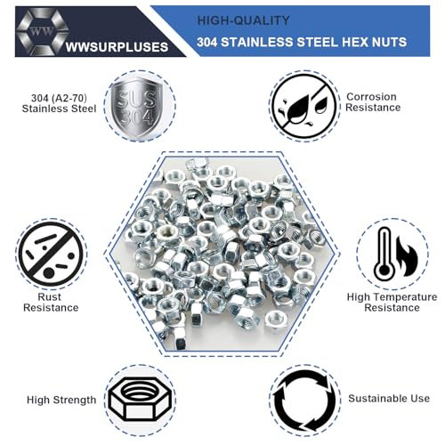 550 Pack SAE & Metric Hex Nuts Kit, 304 Stainless Steel Metric and SAE (550Pcs)