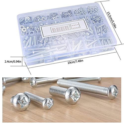 wugongshan 1080 Pcs Screws Bolts and Nuts Assortment Kit, Metric Machine Screws and Nuts and Flat Washers, M3/M4/M5/M6 Cross Slotted Round Head Bolts Sets (C) C