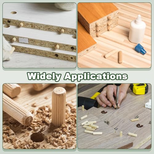 uxcell 120 Pcs Wooden Dowel Pins 12x100mm(0.47x3.94) Fluted Beveled Ends Wood Dowel Pegs Dried Hardwood for Woodworking Furniture Shelf