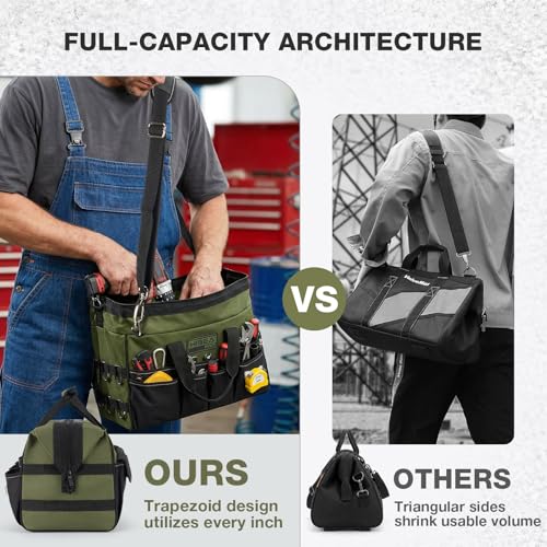 HISEA Heavy Duty Tool Bag 20 Pockets, 16-Inch Portable Tool Box Organizer Green 16inch