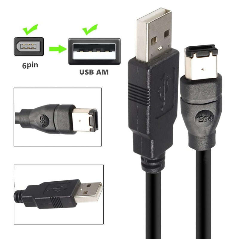 CREATOR Firewire IEEE 1394 6 Pin Male to USB 2.0 A Male Adaptor Convertor Cable for Printer, Scanner, Digital Camera, Hard Disk - 6ft