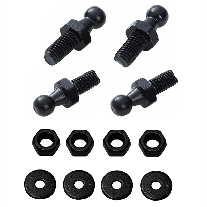 10mm Ball Studs, M8 Ball Screws 8MM Female Thread x 1/2" Long Shank for Gas Struts Lift Support Strut Fitting with Hardware, Pack of 4 (Black) M8 Ball Stud Black