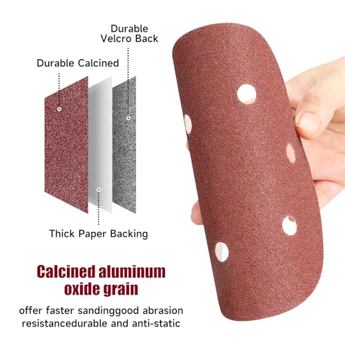 100 PCS 6 Inch Sanding Discs Random Orbital Sander Sandpaper 6 Hole Mix Grit 6 Hole-Red