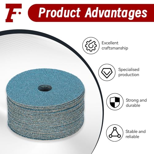 findmall Abrasives 25Pcs Fiber Disc 5 Inch Zirconia Resin Fiber Grinding and Sanding Discs 7/8 Inch Center Hole 36 Grit 5 Inch x 7/8 Inch 36 Grits