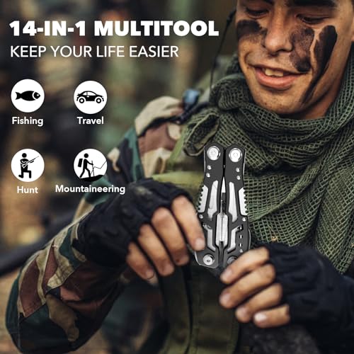 14-In-1 Multitool with Safety Locking, Professional Stainless Steel Multitool Pliers Pocket Knife, Bottle Opener, Screwdriver with Nylon Sheath ，Apply to Survival,Camping, Hunting and Hiking 6 Pcs