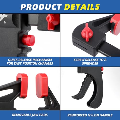 24" Wood Clamps for Woodworking, 2PCS 130lbs One-Handed Clamp/Spreader 24" 2-Pack