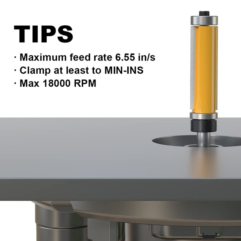 4 PCS Top and Bottom Bearing Flush Trim Router Bits Set 1/4 Inch Shank, 1/2 Inch Cutting Diameter, 3/4", 1", 1-1/4", 1-1/2" Inch Cutting Length 4 Bits Set