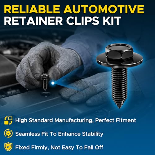 GoaMotors 50PCS 1/4 Body Bolts & U-Nut Clips Kit for Fender Bumper Engine Cover Splash Shield Fastener Retainer Clips, Automotive Universal Screws Black(25 Sets) (Pack of 4) One Size (Pack of 4)