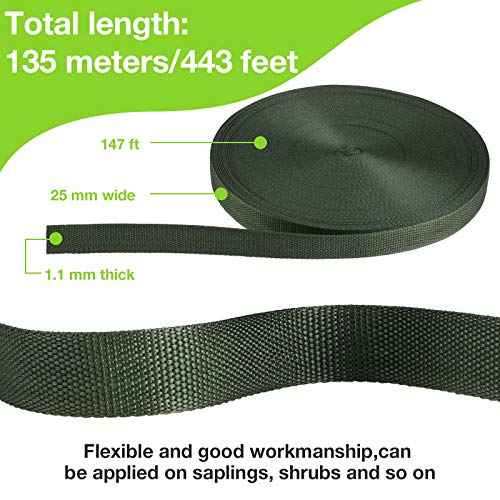 Shappy Tree Tie Strap Garden Webbing Strap Garden Plant Supports Tree Tie Staking and Guying for Outdoor Use, Plant Supports, Grafting, Straightening Supplies(Dark Green,443 Feet x 1 Inch) 443 Feet x 1 Inch Dark Green