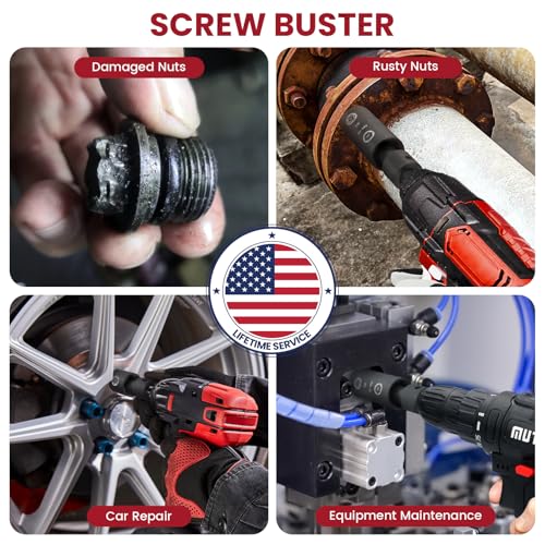 2-in-1 Lug Nut Removal Tool & Impact Socket Set, with 1/2" Drive, Easy Out Broken Bolt Extractor Kit, Ez Out Stripped Wheel Lock for Removing Rounded, Rusted Bolts, Nuts & Screw 7-Pieces(Red) 7pcs