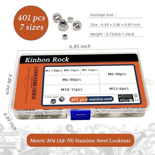 M6 x 1mm Metric Nylon Insert Lock Nuts (30pcs) + 401pcs Metric Nylon Insert Lock Nuts Assortment Set