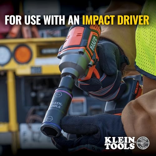 Klein Tools 66070 Impact Socket Set, Five Impact Driver Flip Sockets with 1/4-Inch Hex and 1/2-Inch Square Adapters, 7-Piece Multi-Size (7-Piece Set)
