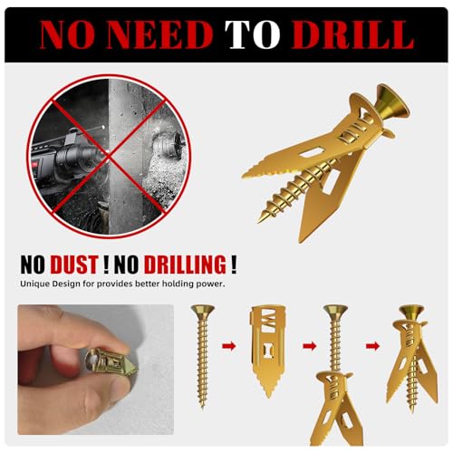420 Pcs Self Drilling Drywall Anchors with Screws Kit, 2 Sizes Drywall Anchors and 4 Sizes Zinc Plated Screws, Holds Up to 100lbs, No Pre-Drill Needed, for TV, Shelf Straps, Picture Frames 2 Sizes-420 PCS