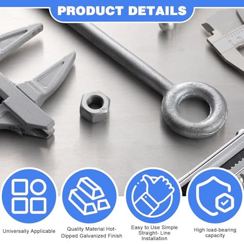 LEIFIDE 8 Pack 1/2" x 18" Eye Bolt Heavy Duty with Nut for Wood 1/2" X 18"