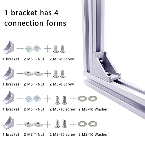 400Pcs (200pcs Black and 200pcs Silver) 2020 M5 T Nuts scerws kit for 2020 2040 8020 V T Slot Rail Aluminum Extrusion Profile Connectors