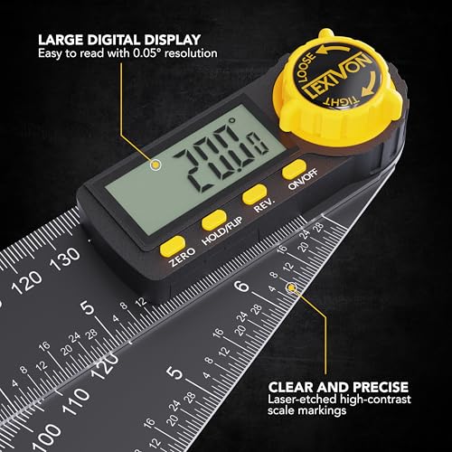 LEXIVON Aluminum Digital Protractor 180mm Digital Angle Gauge Multipurpose Angle Gauge with XL Display and Heavy Duty Zipper Pocket (LX-DAF7) 7 Inch