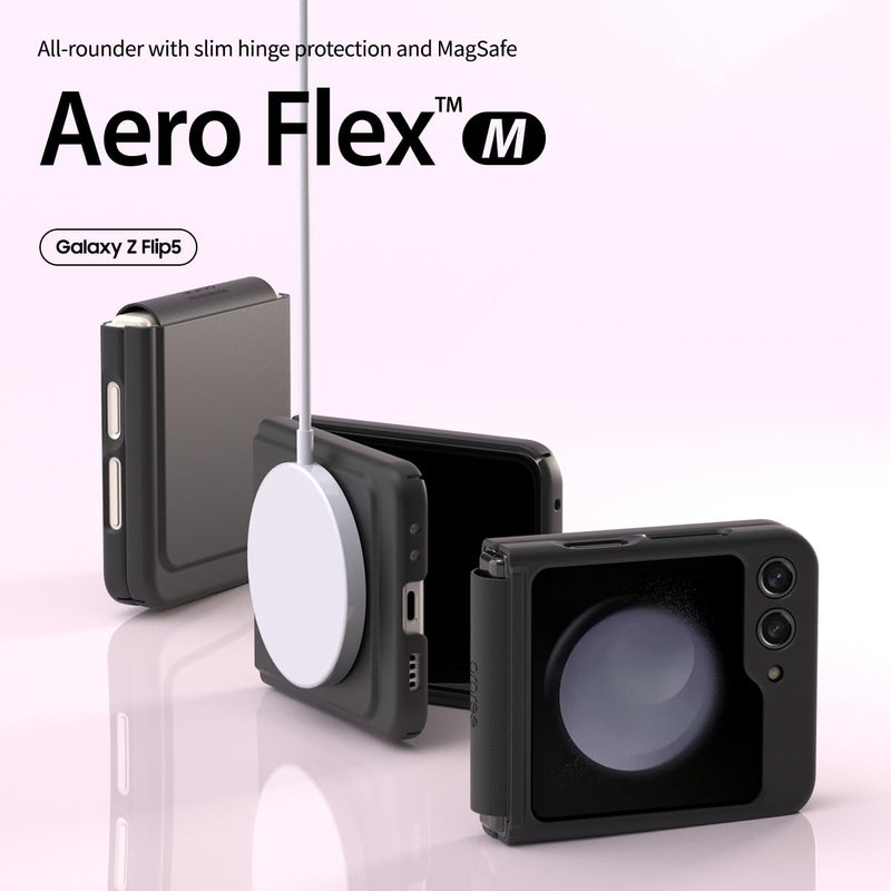 araree Aero Flex M Samsung Galaxy Z Flip 5 Case 【Improved Version】 with Hinge Protection, Compatible with Magsafe Accessories & Chager Anti-Fingerprint,Thin & Slim, Shockproof Slim Hard Case - Black