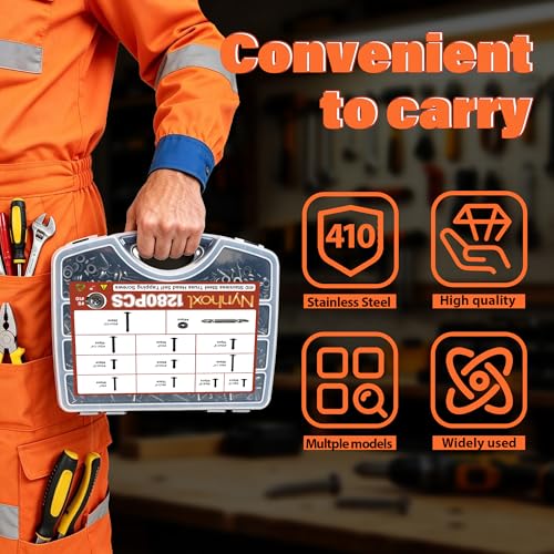 1280pcs #8#10 Self Tapping Screws for Metal, 410 Stainless Steel Truss Head Self Drilling Screws, 11 Sizes 1/2" - 1-1/2" Sheet Metal Screws Assortment Kit with Washers Black
