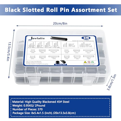 SAE Roll Pin Set, 370 Pcs Roll pin Assortment, Slotted Spring Pins 370pcs SAE Roll Pin