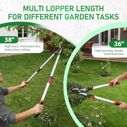 Extendable Loopers for Tree Trimming, 26-38'' Heavy Duty Thick Branches Cutter Lopping Shears with SK5 Steel Blade, Pruning Shears with 1.6” Cut Capacity, Loppers with Compound Action for Gardening