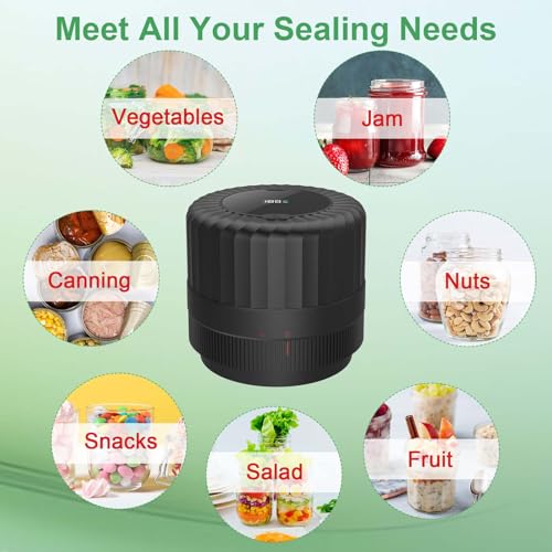 Electric-Mason-Jar-Vacuum-Sealer, Wide Mouth and Regular Mouth Mason Jars with LED Indicator for Food Storage and Fermentation, Black, VP06+