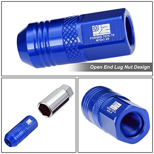J2 Engineering J2-LN-T7-040-125-BL M12 x 1.25 T6-7075 Aluminum 50mm Open End Lug Nuts w/Deep Drive Extension Adapter,Blue,21mm x 50mm