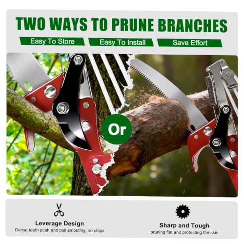 Pole Saw for Tree Trimming 2-in-1 Tree Pruner with Saw & Pruning Scissors - 11FT Extendable Tree Trimmer for High Branch Trimming, Yard, Garden & Orchard Red