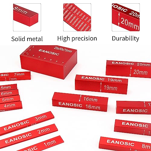 EANOSIC Metric Setup Blocks Height Gauge Set, 15pcs Precision Aluminum Setup Bars Guage Block Set for Router and Table Saw Accessories Woodworking Set Up, Bars Include Laser Engraved Size Markings 15 Pcs-METRIC